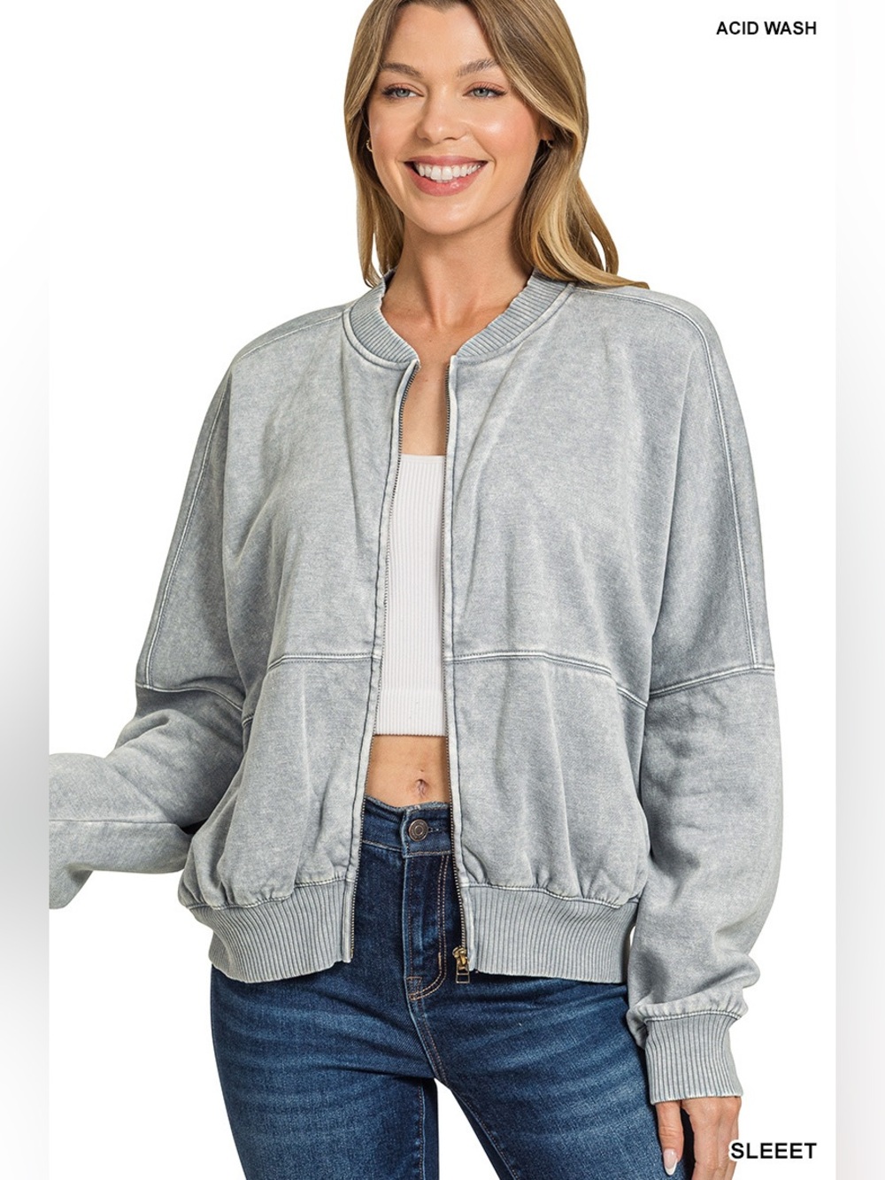 Zenana Sleet Acid Wash Fleece Jacket